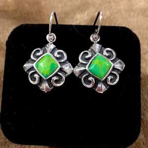 Vintage BARSE Green Turquoise Sterling Silver Earrings